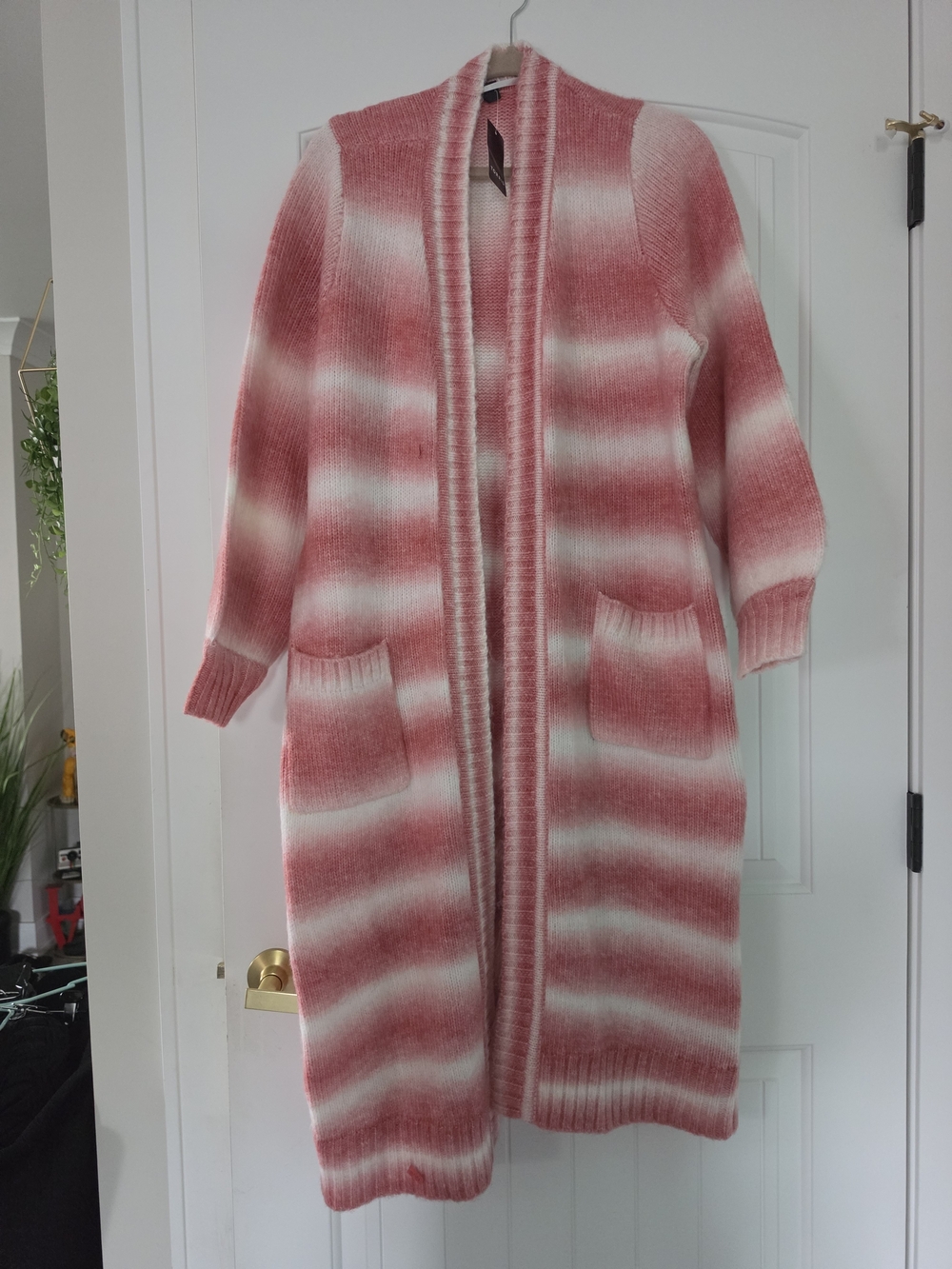 torrid Coral Pink & White Striped Open-Front Long Cardigan